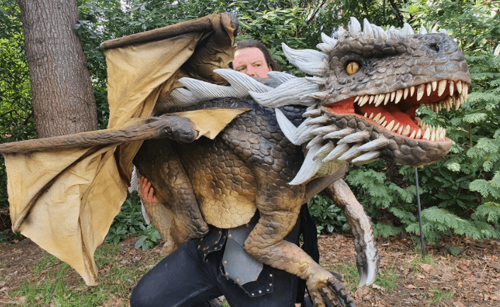 Hire a dragon puppet dragon game of thrones entertainment for events hire a fossil hire a trex skull t-rex skull hire prop hire dinosaur installations hire museum quality props for film